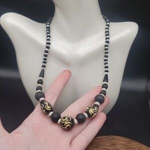 N3219 antique art deco carved‎ celluloid necklace South Asian collectible